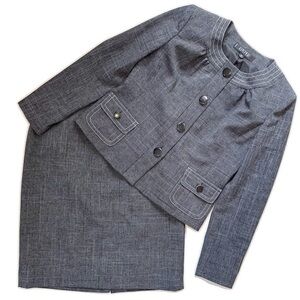 Kasper Skirt and Blazer Black Windowpane Pattern 4P 4 Petite